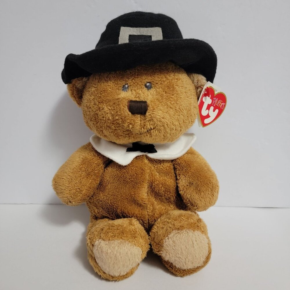 2008 TY Pluffies Lil Pilgrim 100% TyLux Bear Plush Barnes & Noble Exclusive